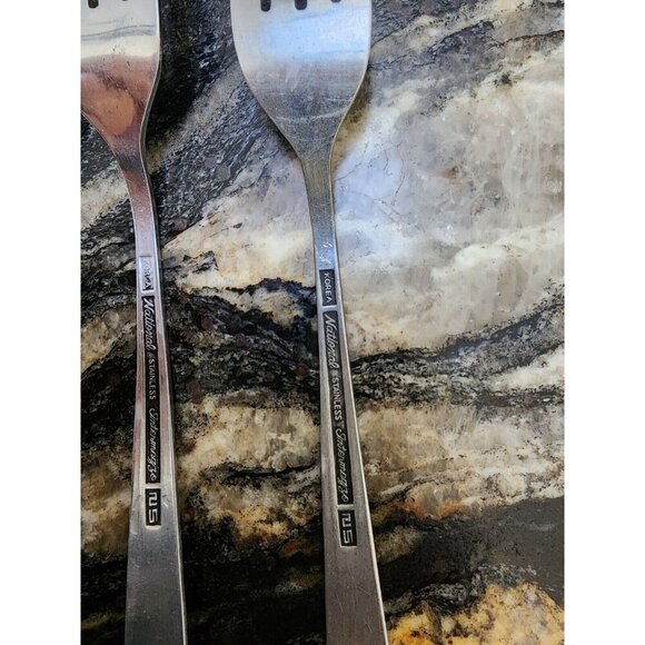 4 Dinner Fork National Intermezzo Glossy Stainless Scrolls Korea VINTAGE - Picture 3 of 3